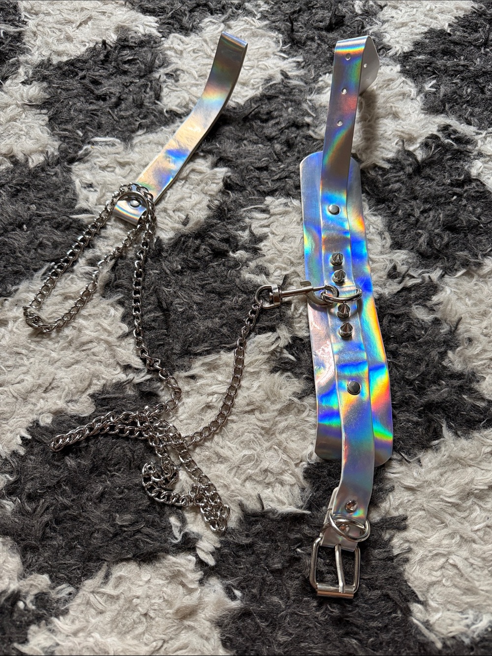 Holographic Iridescent Chocker Necklace with Chain Leash - Free Gift Included